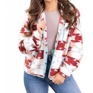 NEW 66DISCO aztec fleece jacket in wine red/blue